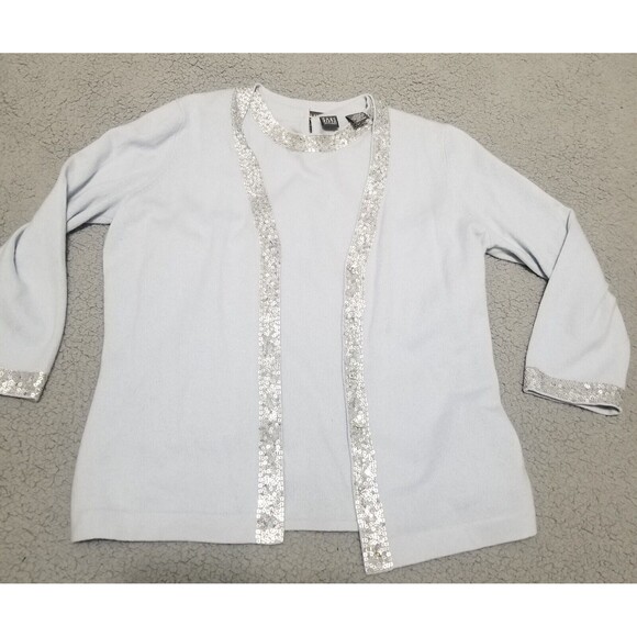 SAKS FIFTH AVENUE Sweater Womens Small Light Blue 100% Cashmere 2-Piece Cardigan - Picture 1 of 13